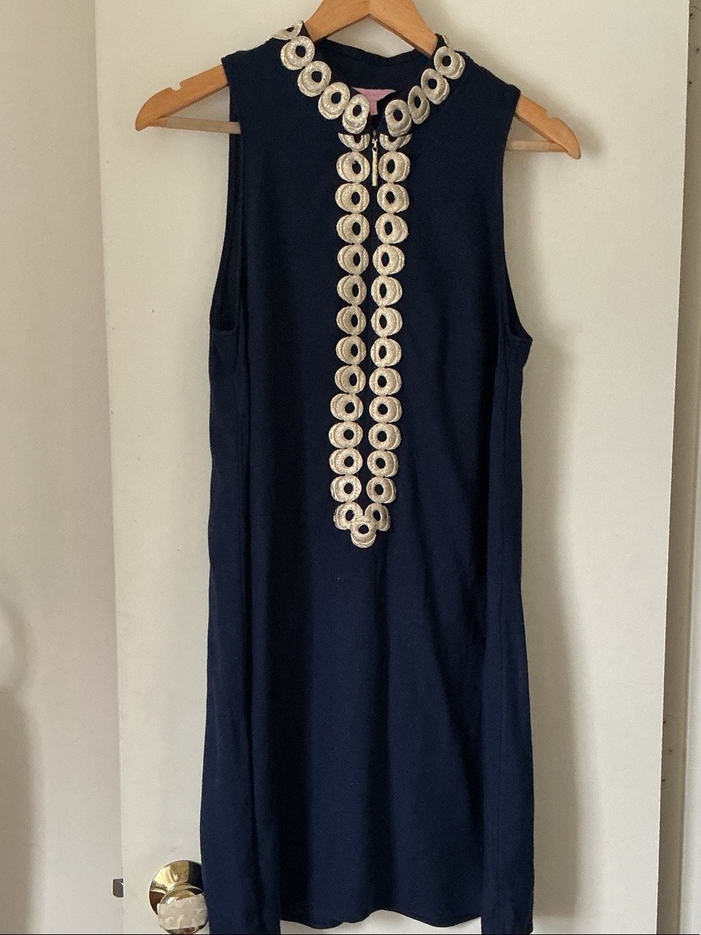 LILLY PULITZER Sleeveless Navy Dress Top with Gold Embellished Placket